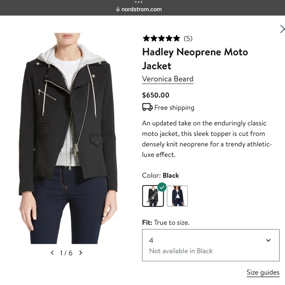VERONICA BEARD Scuba Hadley Dickey Jacket in Black Sz 6